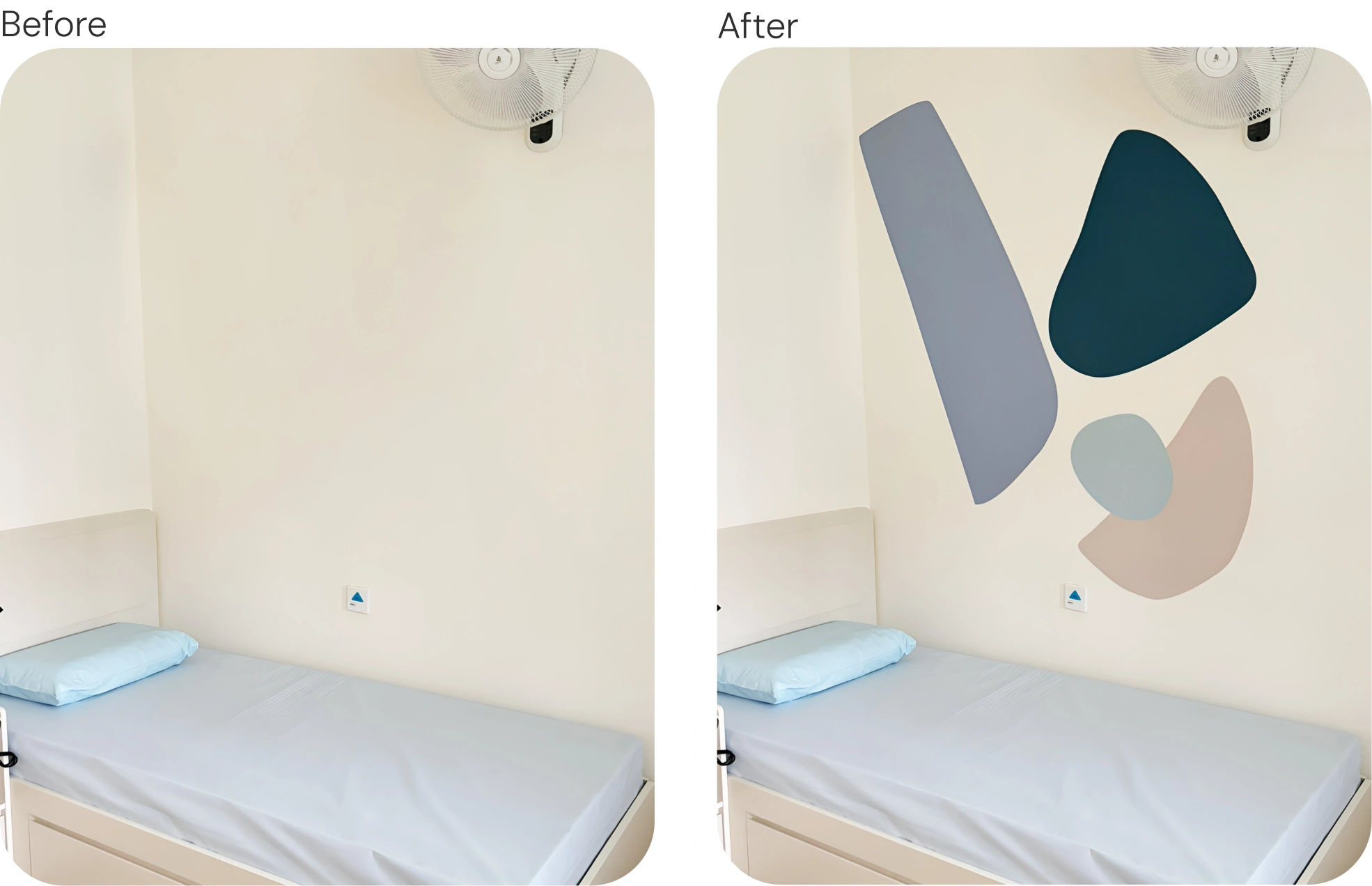 Bedroom Wall Condition Before and After Installation Wall Decal